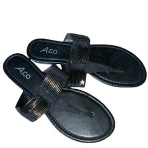 A.co black beaded flip flop sandals